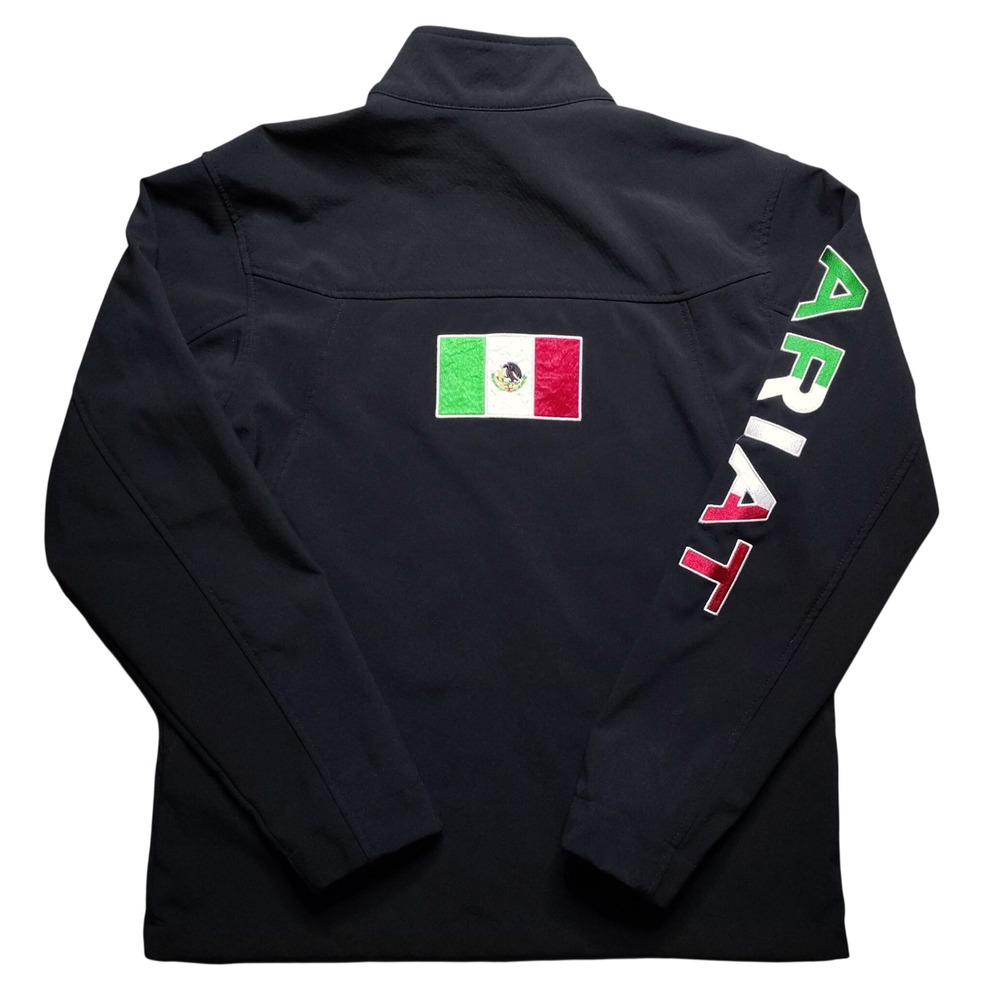 Ariat Team Softshell Mexico Jacket Mens Medium Black Flag Sleeve Embroidered